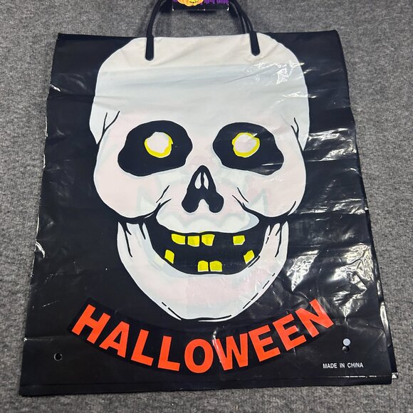 Vintage NOS NWT Pack of 3 Plastic Halloween Trick or Treat Bag Witch JOL Skull - Picture 3 of 8